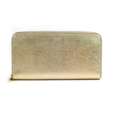 セリーヌ CELINE ラウンドファスナー長財布 レザー ゴールド ユニセックス【中古】 55790g