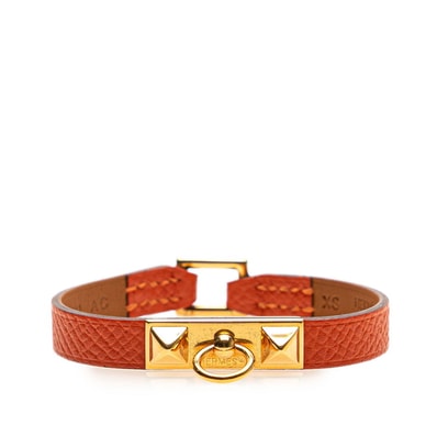 エルメス リヴァル ミニ ブレスレット オレンジ ゴールド レザー メタル レディース HERMES 【中古】