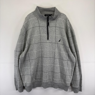 古着 ノーティカ NAUTICA スウェット ハーフジップ 薄手 大きいサイズ プルオーバー ワンポイント刺繍ロゴ 2XL グレー系 メンズ