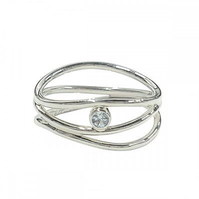 TIFFANY&Co. ティファニー 指輪 ウェーブリング 3ロウ ジュエリー アクセサリー シルバー925 アクアマリン 約10号 レディース 約2.0g 美品【中古品】