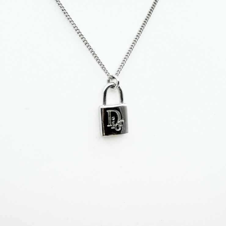 Christian Dior(クリスチャンディオール)パドロック ネックレス ヴィンテージ 南京錠モチーフ シルバー メタル CDロゴ レディース 全長44.5cm【中古】