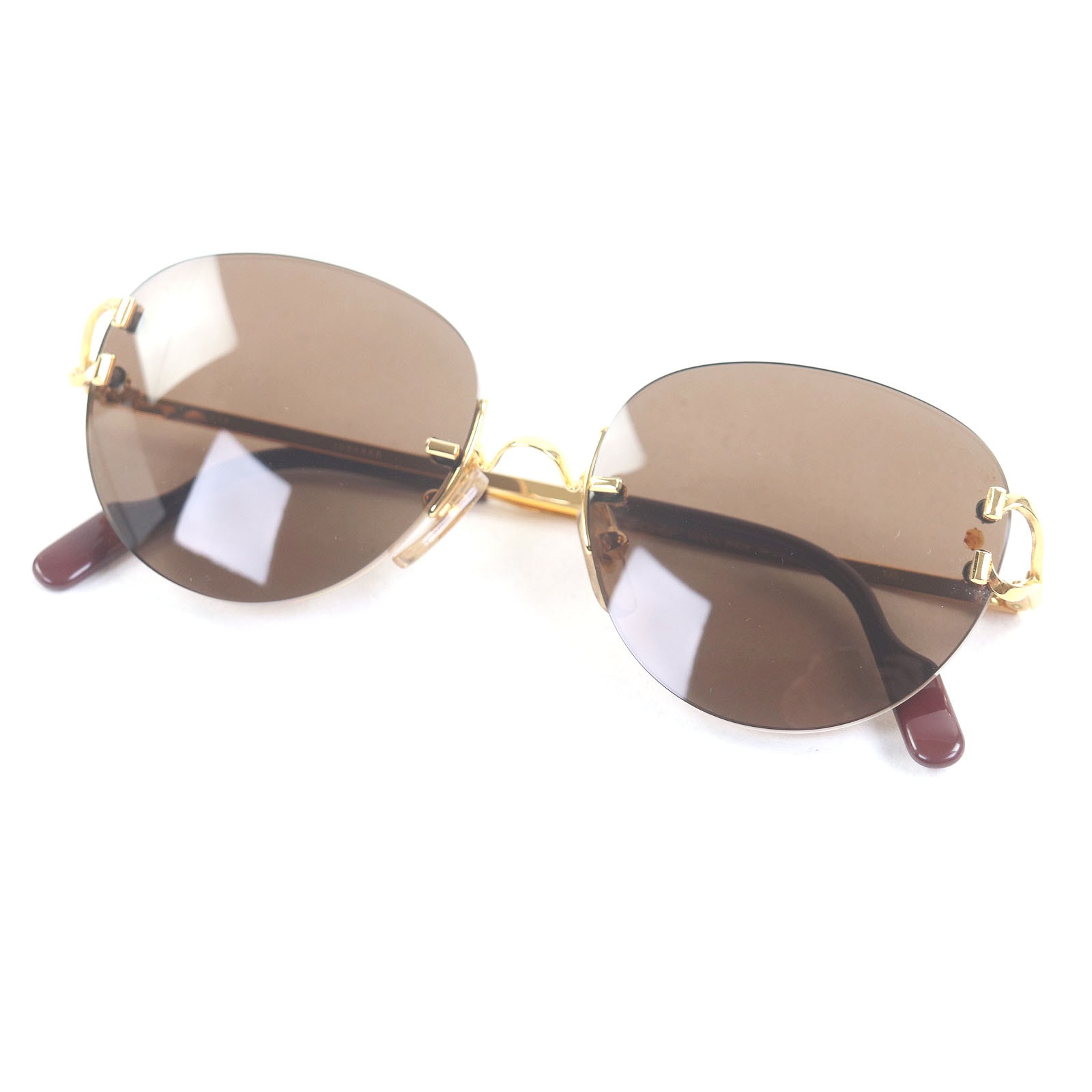 極美品 カルティエ サングラス ブラウン ゴールド メンズ □16