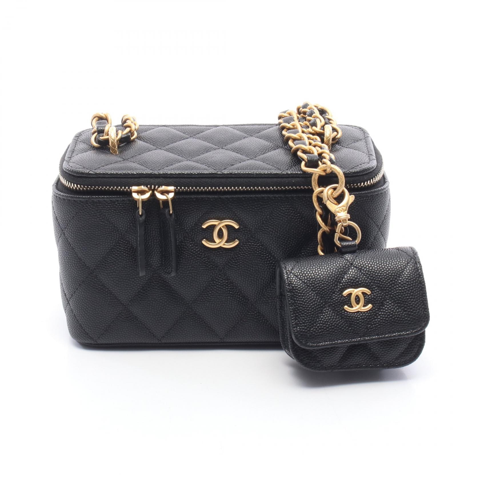 シャネル CHANEL マトラッセ バニティ ショルダーバッグ バッグ カーフ(牛革) レディース ブラック系 AP3376 【中古】