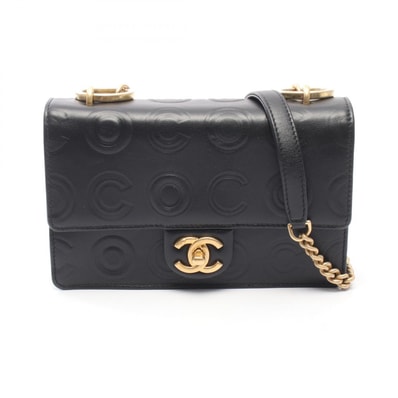 シャネル CHANEL COCO エンボス スモールフラップ ショルダーバッグ バッグ レザー レディース ブラック系 【中古】
