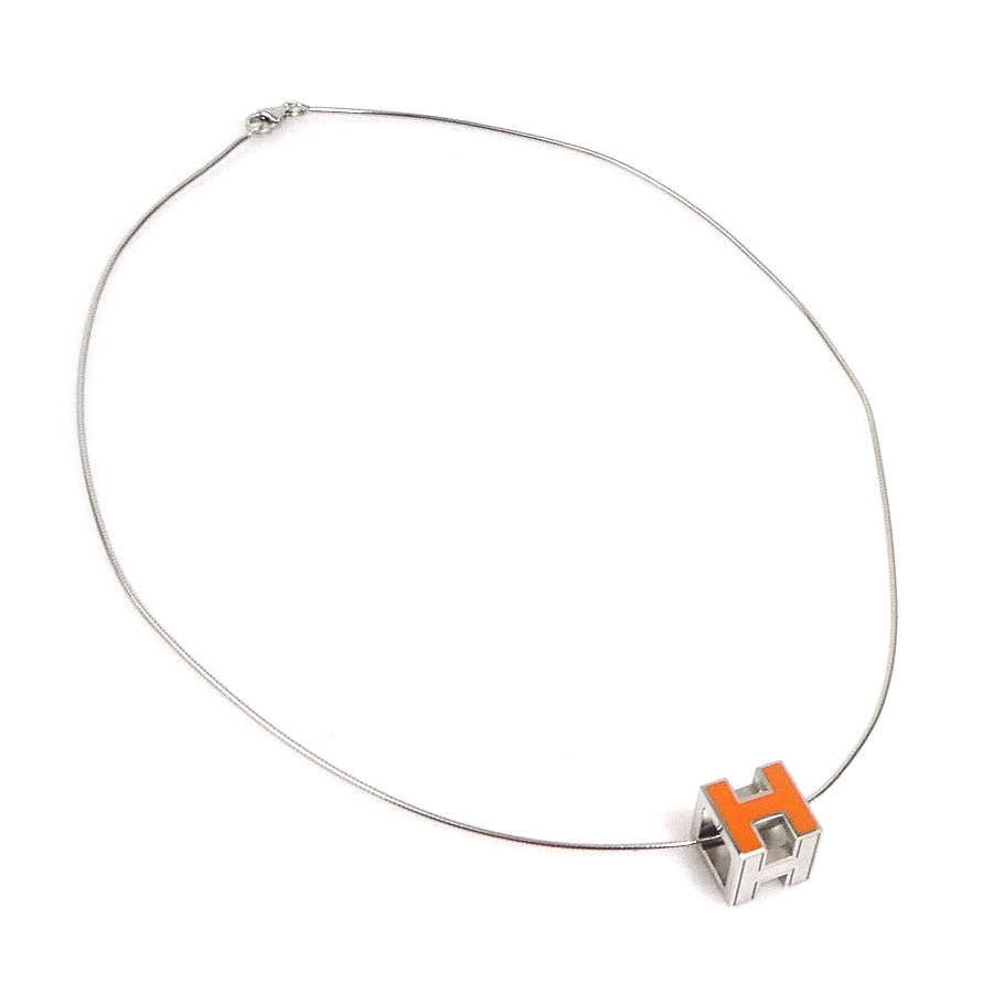 エルメス HERMES ネックレス Hキューブ カージュドアッシュ メタル/エナメル シルバー/オレンジ レディース【中古】 e61027g