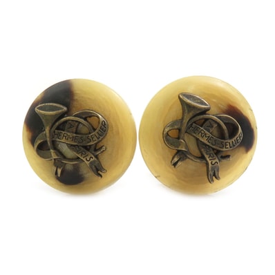 エルメス HERMES イヤリング バッファローホーン/メタル ベージュ/ゴールド レディース【中古】 e61776a