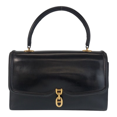HERMES エルメス ヴィンテージ シェーヌダンクル サック ア マン ブラック ゴールド金具 ボックスカーフ ハンドバッグ 501915 【中古】