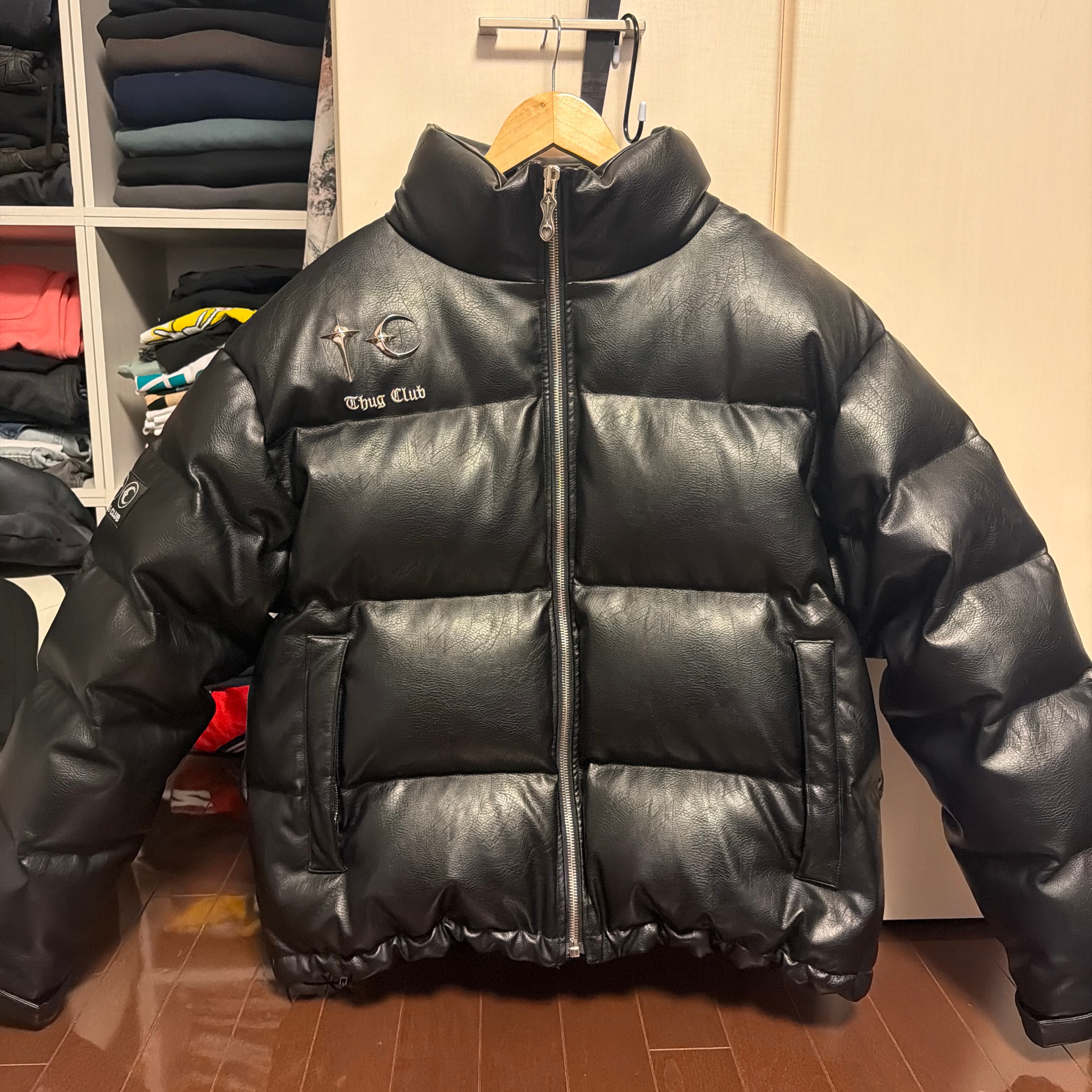 THUG CLUB TC Leather Puffer Jacket "BLACK"