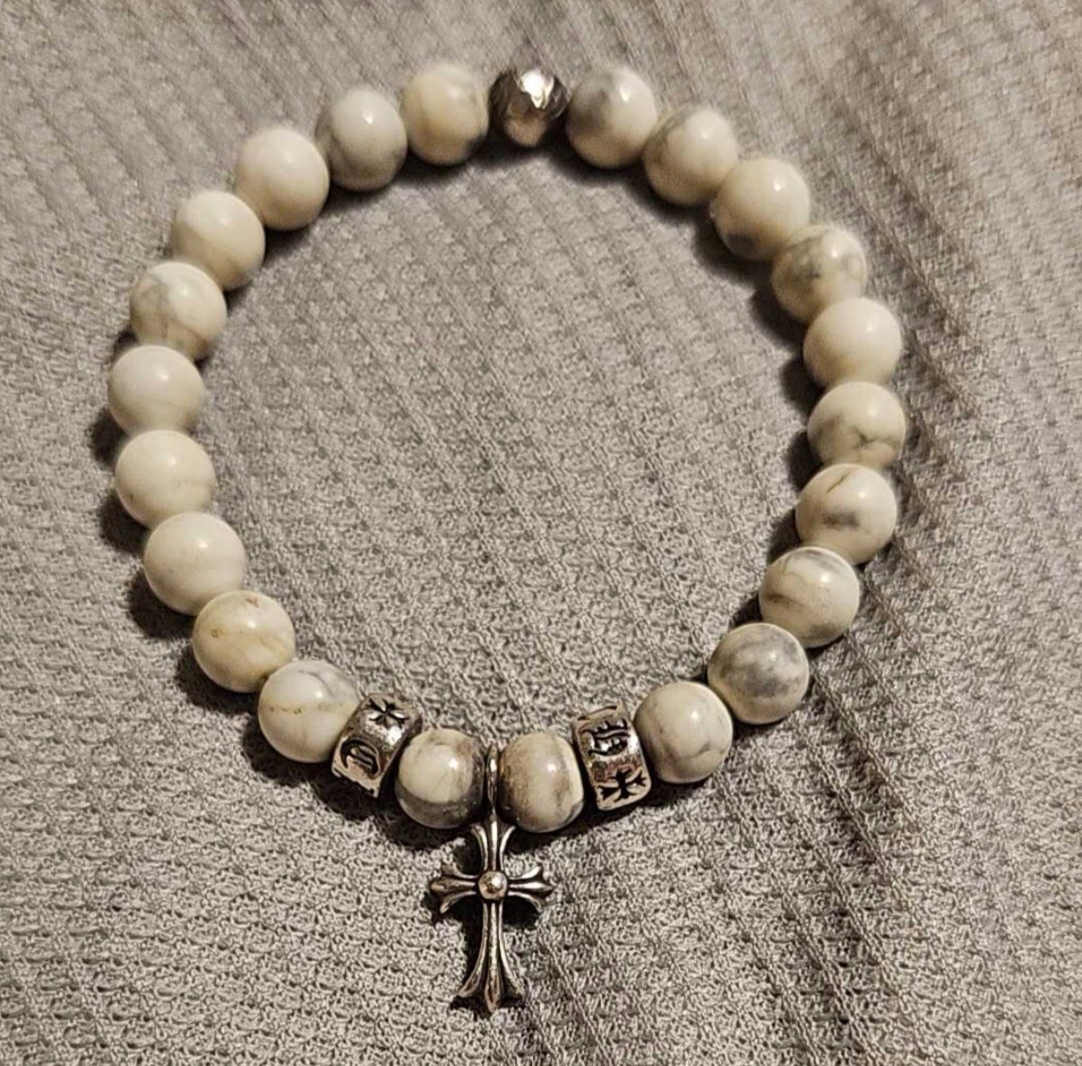 CHROME HEARTS クロムハーツ 8mm ビーズブレスレット ハウライト ビーズ ハワイ正規店購入 オールド ベビーファット クロス