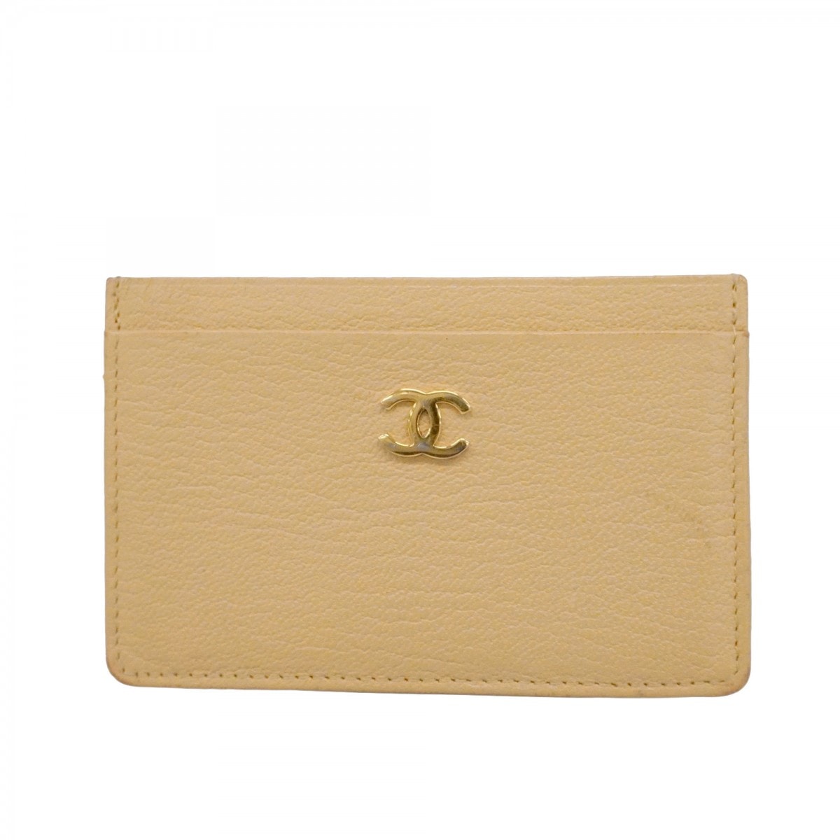 【6cd5241-k】シャネル カードケース レザー ベージュ ゴールド金具【中古】レディース