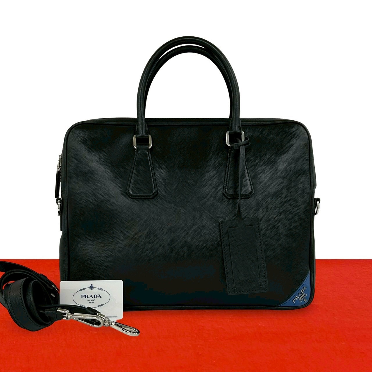 PRADA プラダ ロゴ レザー ショルダーバッグ ブラック
 b38-7
