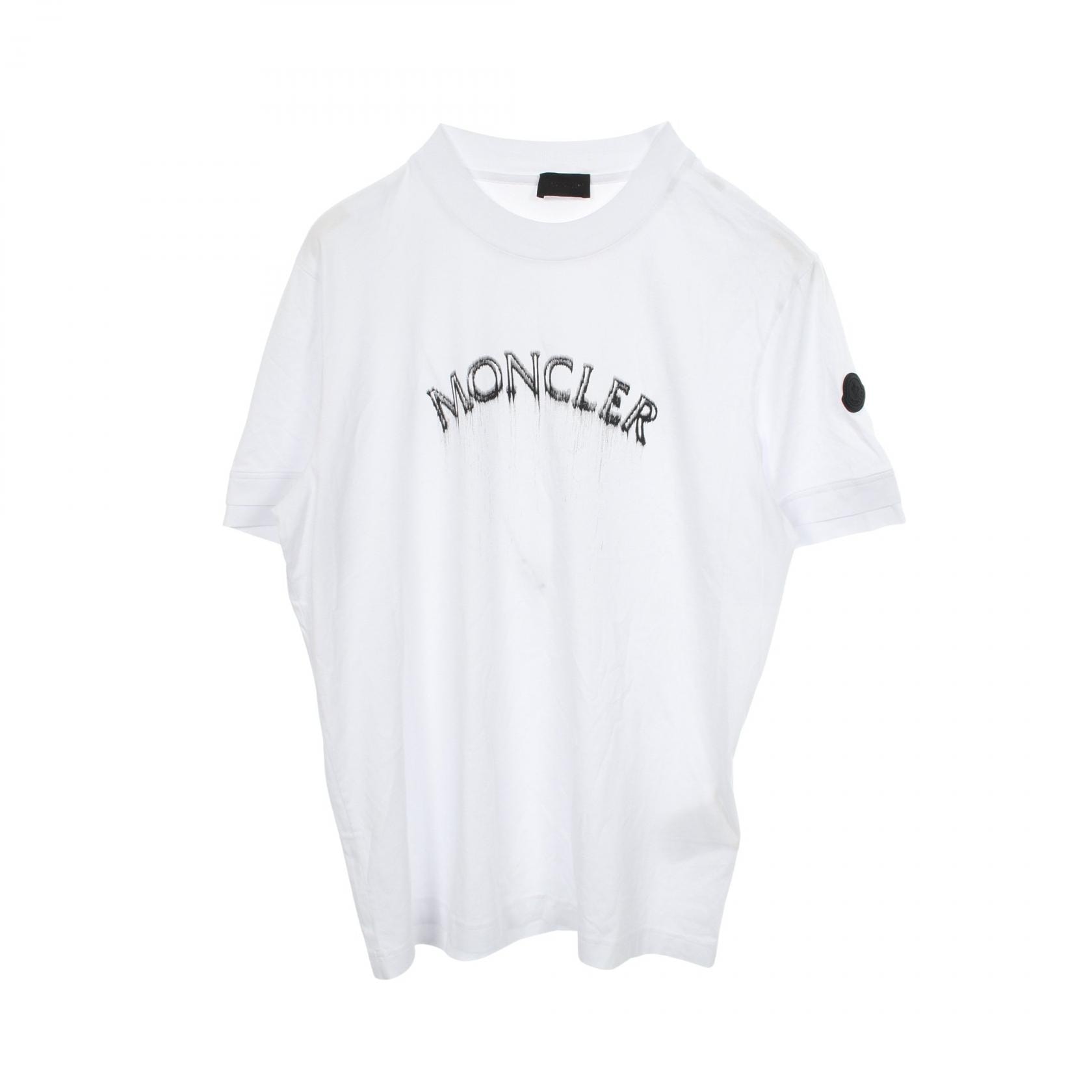 モンクレール MONCLER ロゴプリント 半袖Tシャツ 衣料品 トップス コットン メンズ ホワイト系 8C00002 【中古】