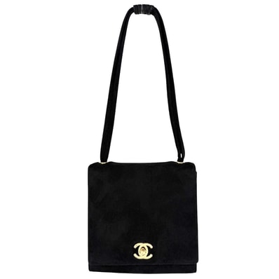 CHANEL シャネル ハンドバッグ ココマーク ミニバッグ スエード ヴィンテージ ベロア ブラック 黒 ゴールド金具 レディース【中古品】