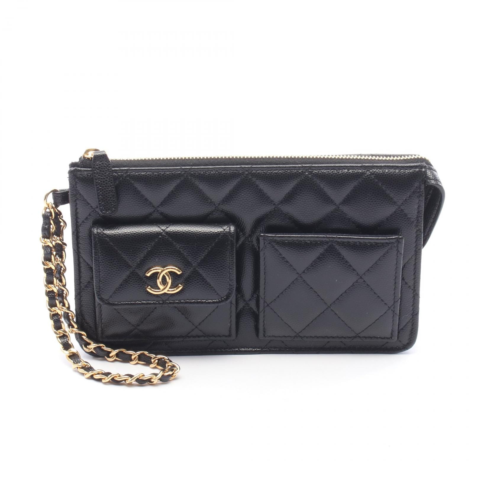 シャネル CHANEL マトラッセ ウォレット セカンドバッグ クラッチバッグ バッグ キャビアスキン(グレインドカーフ) レディース ブラック系 AP3466 【中古】