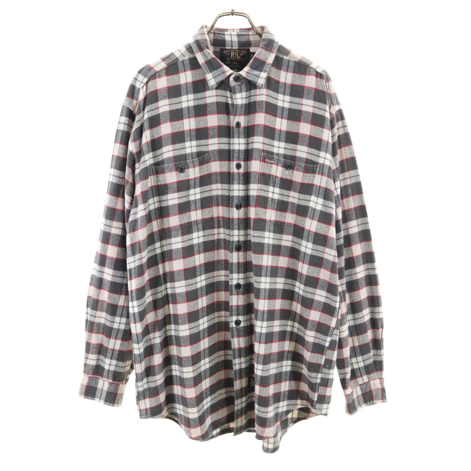 RRL ダブルアールエル 90s 初期タグ 赤3星 オールド チェック柄 長袖 ネルシャツ L グレー RALPH LAUREN ラルフローレン ワーク
