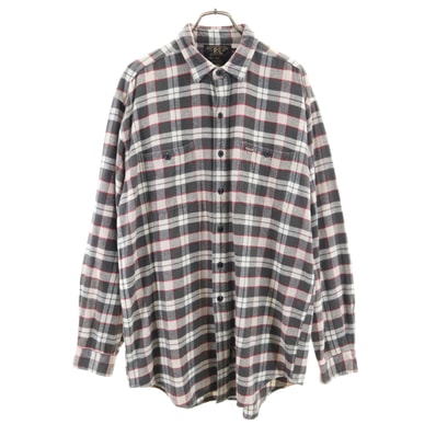 RRL ダブルアールエル 90s 初期タグ 赤3星 オールド チェック柄 長袖 ネルシャツ L グレー RALPH LAUREN ラルフローレン ワーク