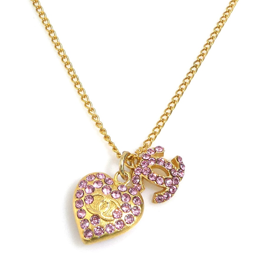 シャネル CHANEL ネックレス メタル/ラインストーン ゴールド/ピンク レディース【中古】 h32642a