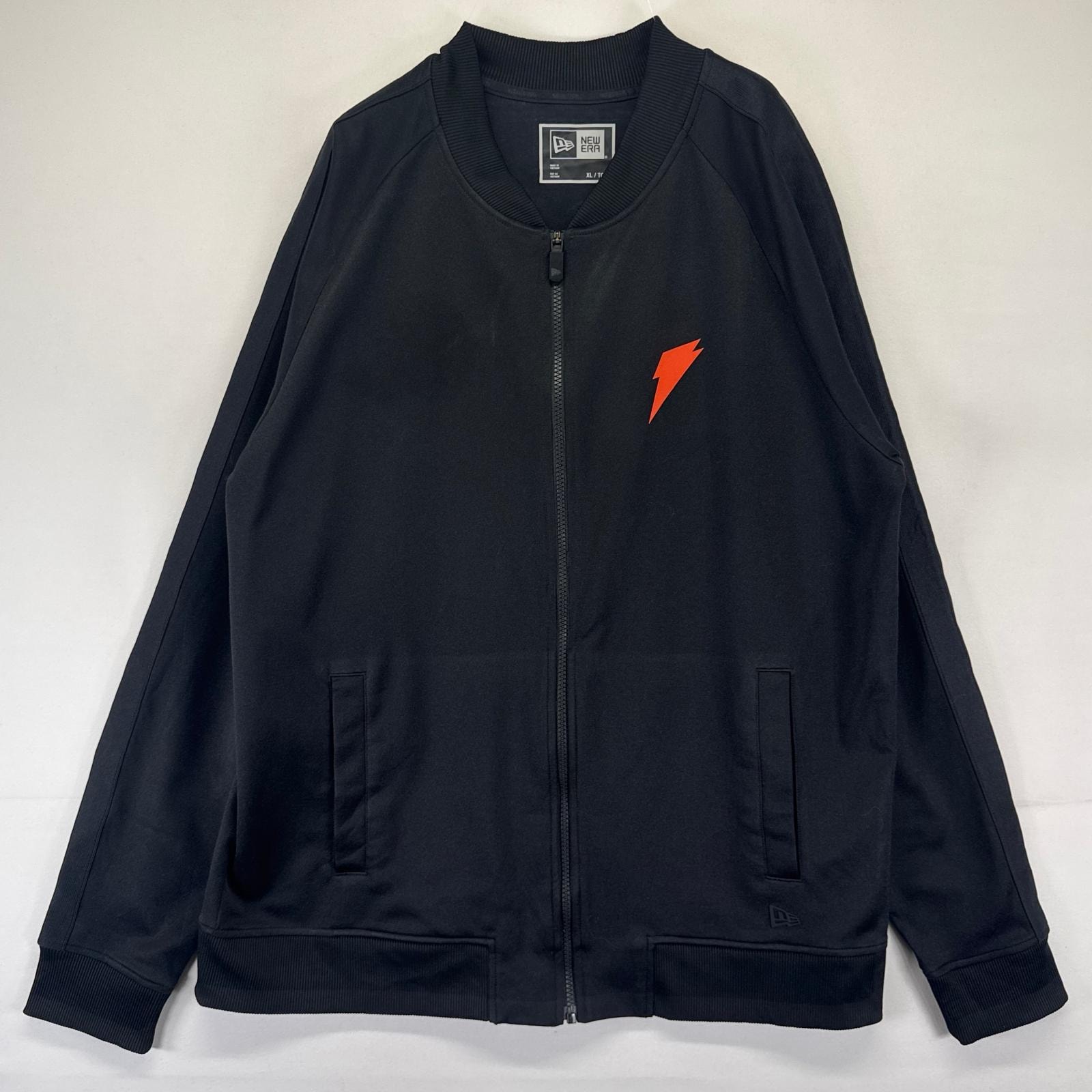 古着 ニューエラ NEW ERA ジャケット 稲妻ロゴ トラックジャケット ジャージ ワンポイントロゴ フルジップ XL  ブラック系 メンズ