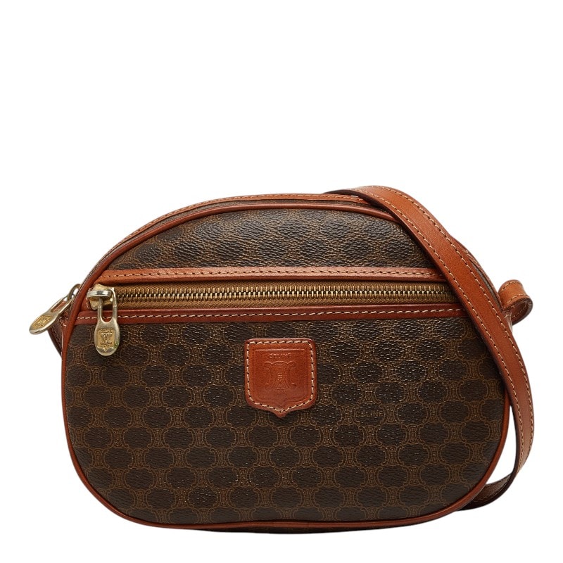 セリーヌ マカダム 斜め掛け ショルダーバッグ ブラウン PVC レザー レディース CELINE 【中古】