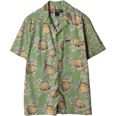 古着 ラルフローレン Ralph Lauren CHAPS チャップス 総柄 パイナップル柄 オープンカラー ハワイアンアロハシャツ ボックスシャツ メンズM相当/evb032473