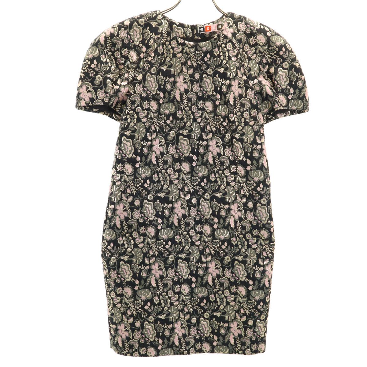 MSGM エムエスジーエム イタリア製 総柄 半袖 ミニワンピース 38 ブラック