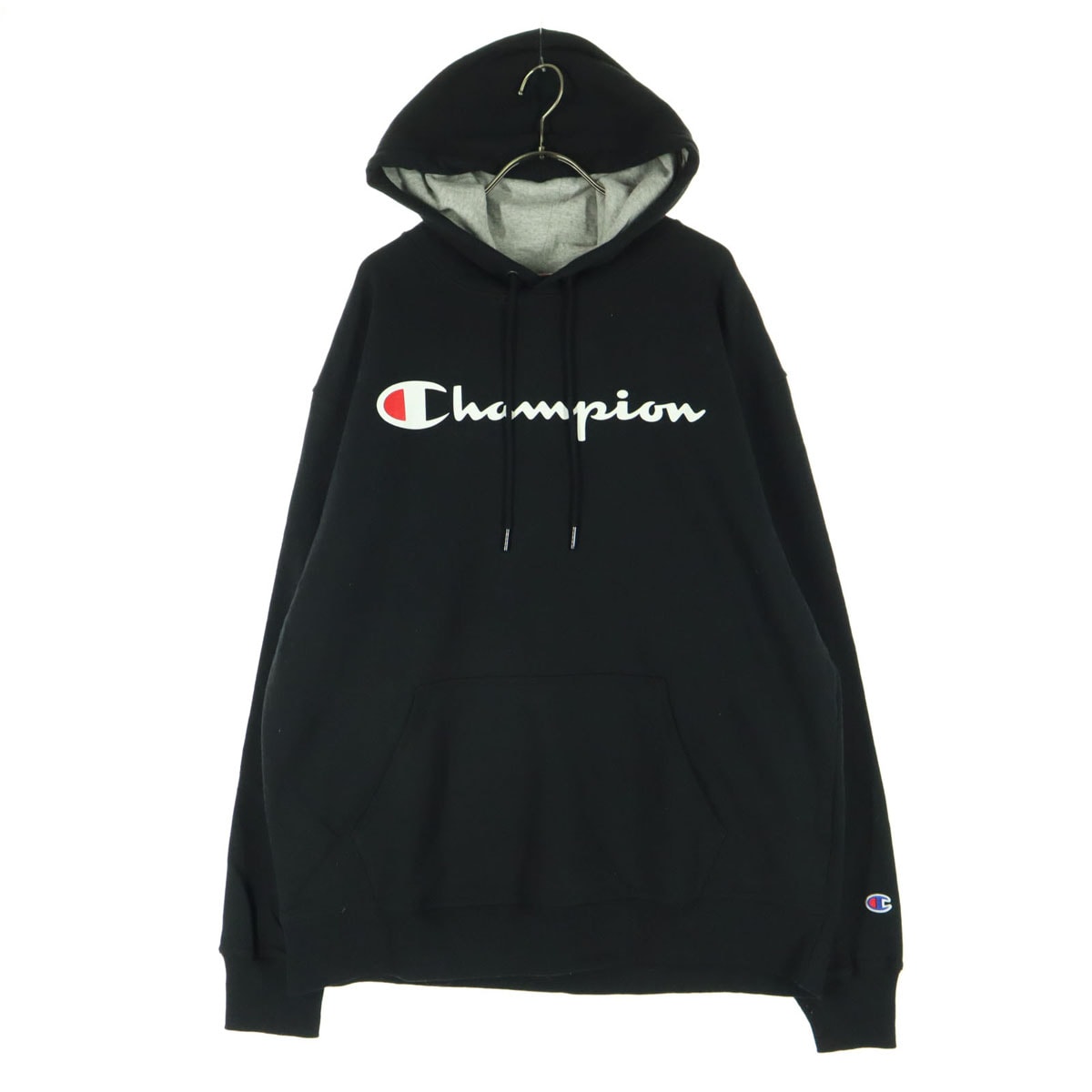 Champion チャンピオン ロゴプリント 長袖 裏起毛 スウェットパーカー L ブラック