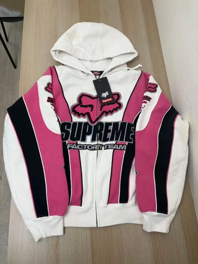 Supreme x Fox Racing Zip Up Hooded Sweatshirt "White"