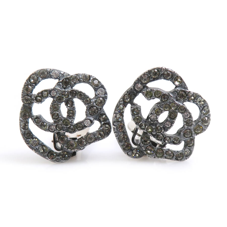 シャネル CHANEL イヤリング カメリア メタル/ラインストーン グレー/シルバー レディース【中古】 56957a