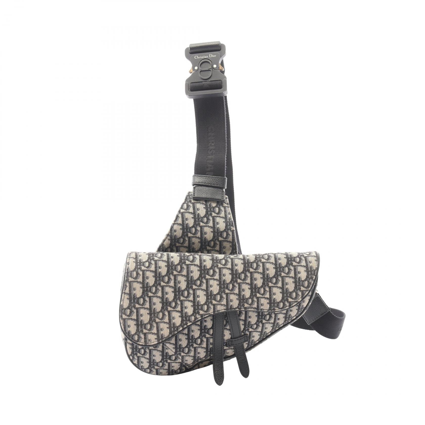 ディオール Dior SADDLE サドル オブリーク ジャガード ウエストバッグ ボディバッグ バッグ キャンバス レザー メンズ ベージュ系 / ネイビー系 【中古】