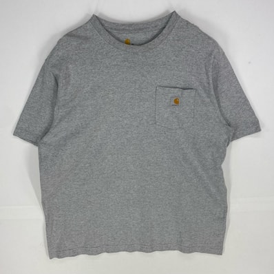 古着 カーハート Carhartt 半袖Tシャツ ワンポイント 胸ポケット ショートスリーブ ロゴ XL グレー系 メンズ
