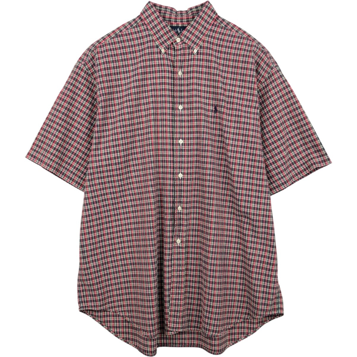 古着 ラルフローレン Ralph Lauren BLAKE シアサッカー 半袖 ボタンダウン チェックシャツ メンズXL相当/eaa655880