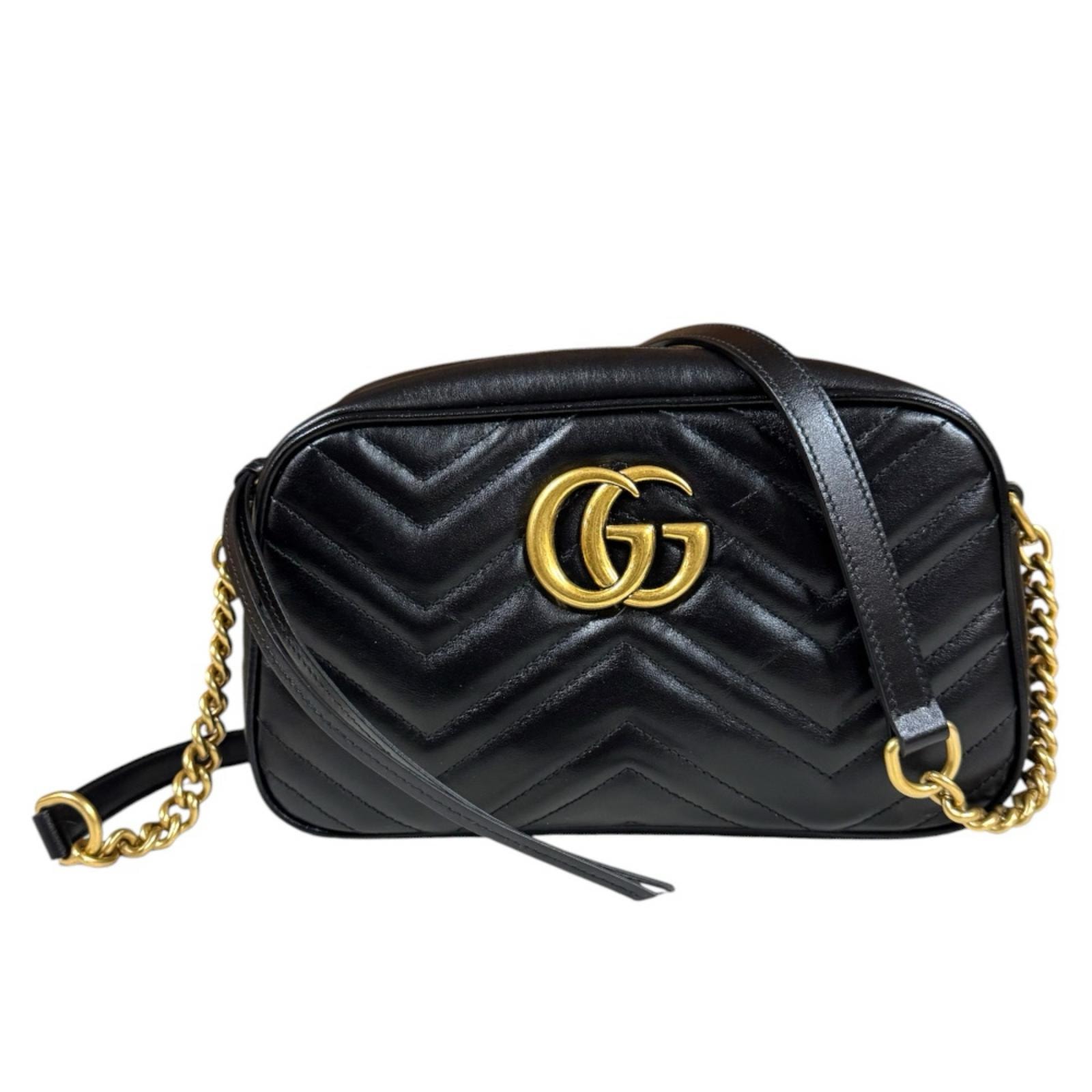 グッチ GGマーモント ショルダーバッグ レザー 447632 ブラック レディース GUCCI  中古