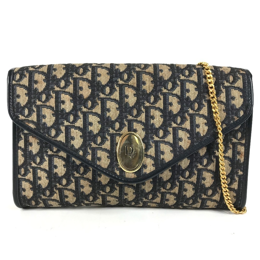 ディオール Dior トロッター ロゴ ヴィンテージ 肩掛け カバン フラップ 肩掛け 2WAYバッグ クラッチバッグ ショルダーバッグ レザー/キャンバス ネイビー