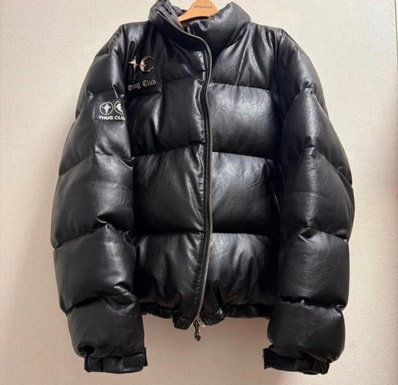THUG CLUB TC Leather Puffer Jacket "BLACK"