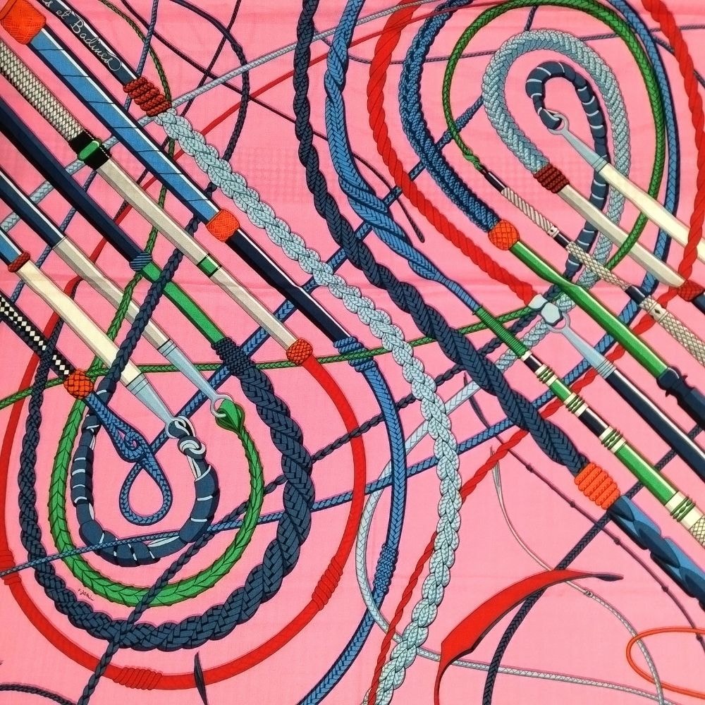 HERMES エルメス カシミア シルク Fouets et Badines 鞭とグリップ スカーフ ピンク カレ140 52500