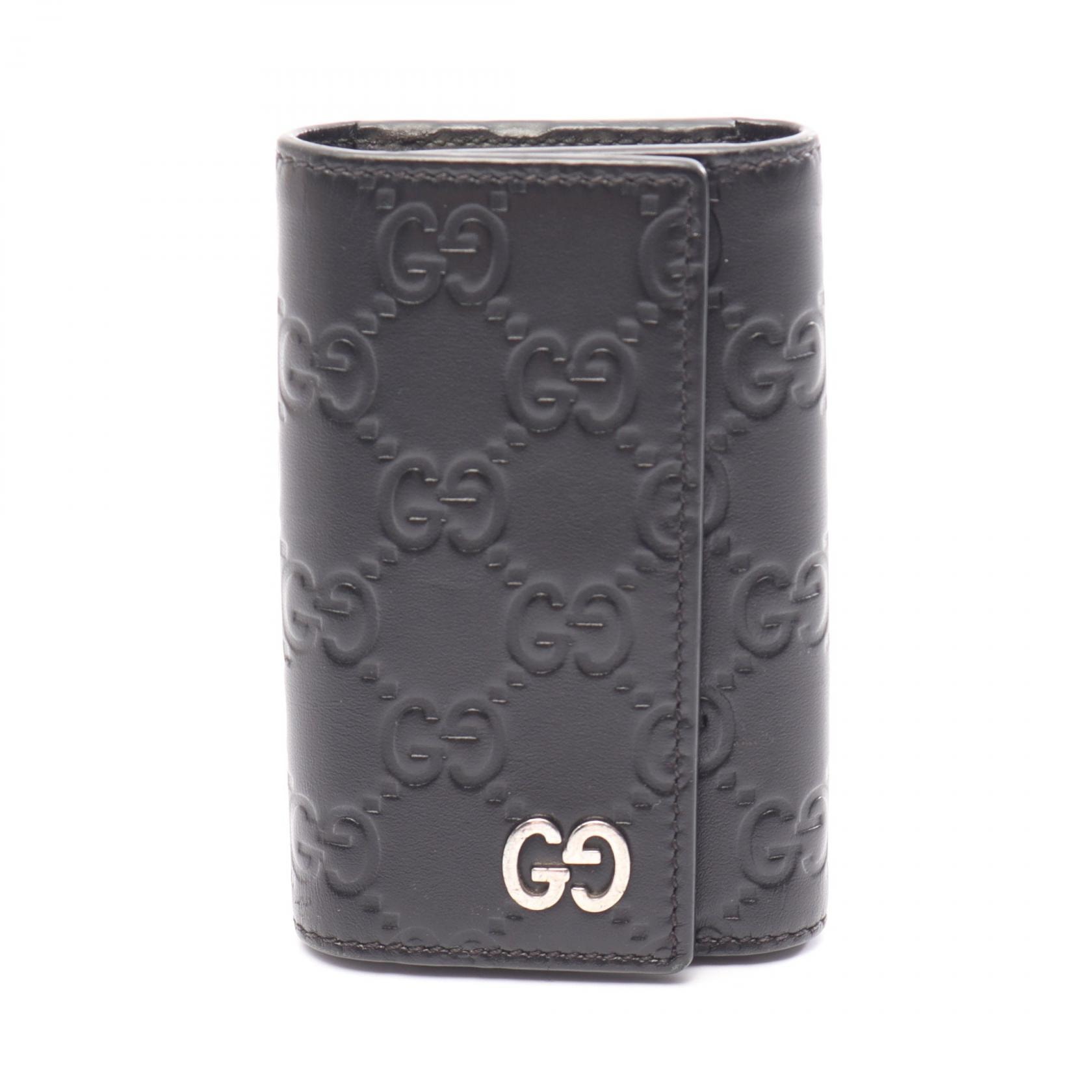 グッチ GUCCI グッチシマ 6連 キーケース アクセサリー レザー メンズ ブラック系 473924 【中古】