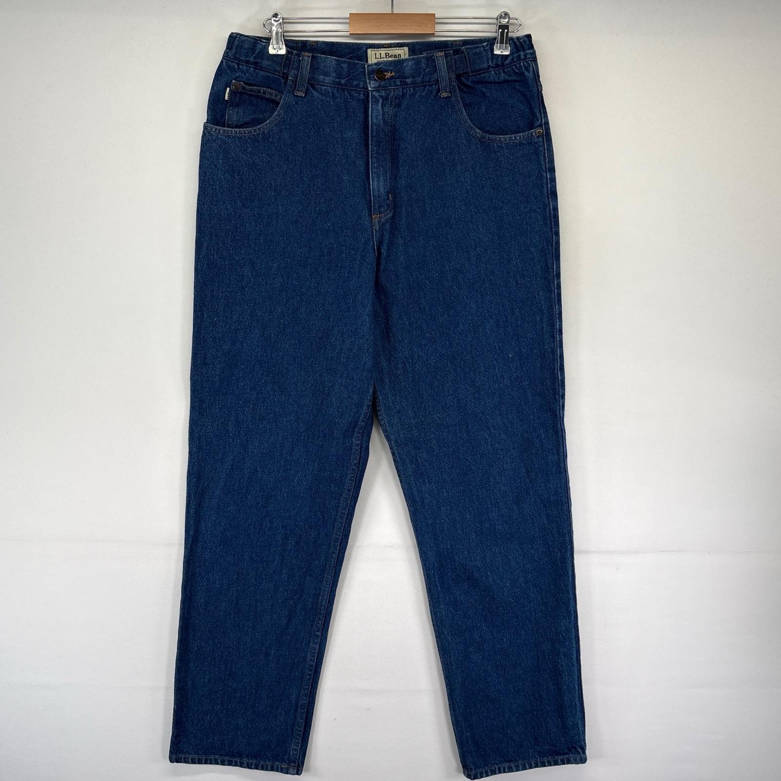 古着 エルエルビーン L.L.Bean デニム パンツ アジャスター付 テーパード ジーパン 5ポケット W34L32  ブルー系 メンズ