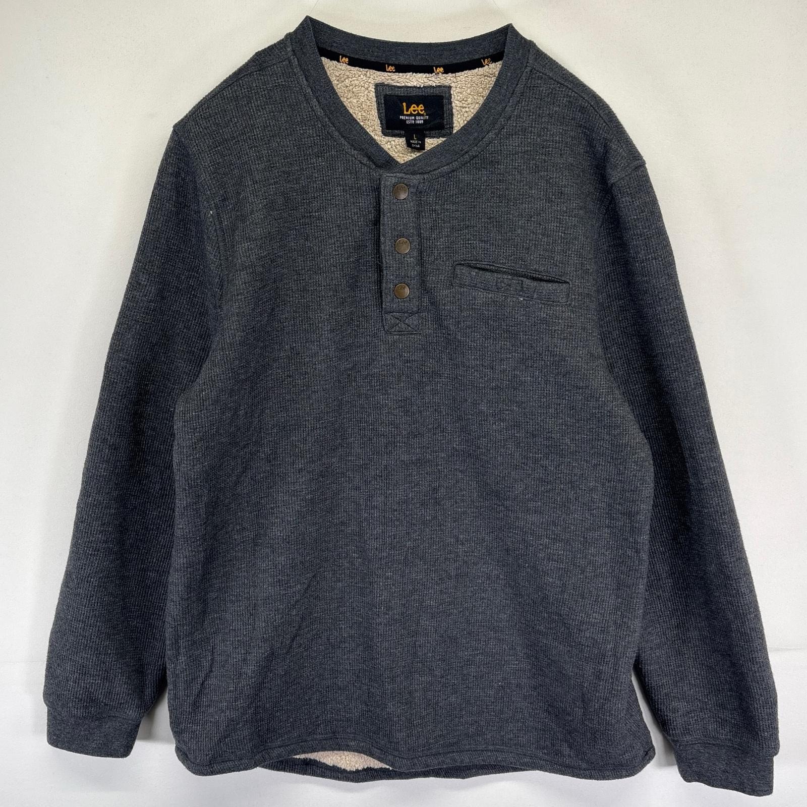 古着 リー Lee スウェット ヘンリーネック ハーフボタン トレーナー 胸ポケット プルオーバー L  グレー系 無地 メンズ