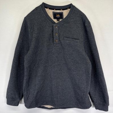 古着 リー Lee スウェット ヘンリーネック ハーフボタン トレーナー 胸ポケット プルオーバー L グレー系 無地 メンズ
