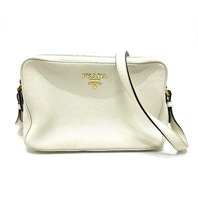 プラダ PRADA ロゴ 斜め掛け ポシェット カバン Wファスナーバッグ ショルダーバッグ レザー ホワイト