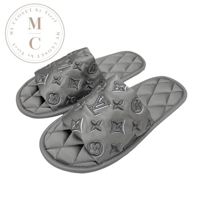 ルイヴィトン LOUIS VUITTON ホーミーライン モノグラム フラットシューズ 靴 シューズ サテン グレー 未使用 スリッパ ルームシューズ