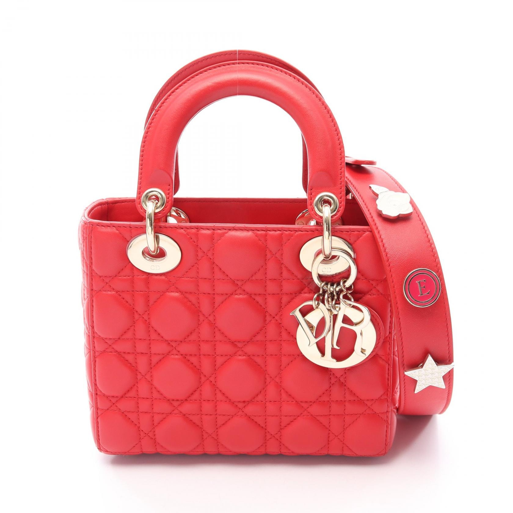ディオール Dior LADY DIOR MY ABCDIOR レディディオール スモール カナージュ 2WAY ハンドバッグ バッグ レザー レディース レッド系 【中古】