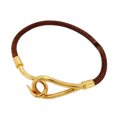 【6jcb0875-k】エルメス ブレスレット ジャンボフック GPメッキ レザー ゴールド ブラウン【中古】レディース