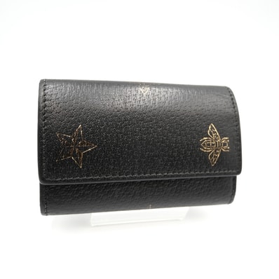 GUCCI(グッチ)アニマリエ ビー&スター キーケース ヴィンテージ レザー ブラック ゴールド金具 6連 メンズ レディース 495071【中古】