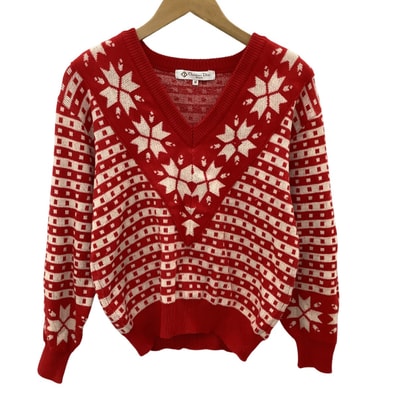Christian Dior クリスチャンディオール レディース ニット セーター SIZE M レッド×ホワイト
