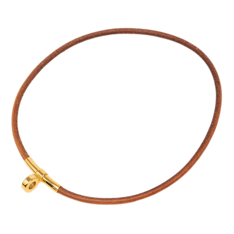 エルメス ドゥーブルケリー チョーカー バングル ブレスレット アクセサリー ブラウン ゴールド メッキ レザー レディース HERMES 中古