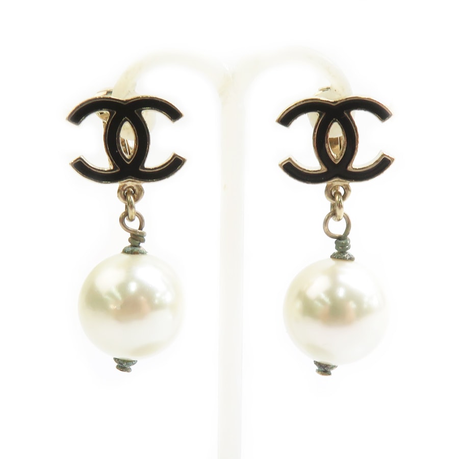 シャネル CHANEL イヤリング ココマーク メタル/フェイクパール ゴールド/ブラック/オフホワイト レディース【中古】 e62428a