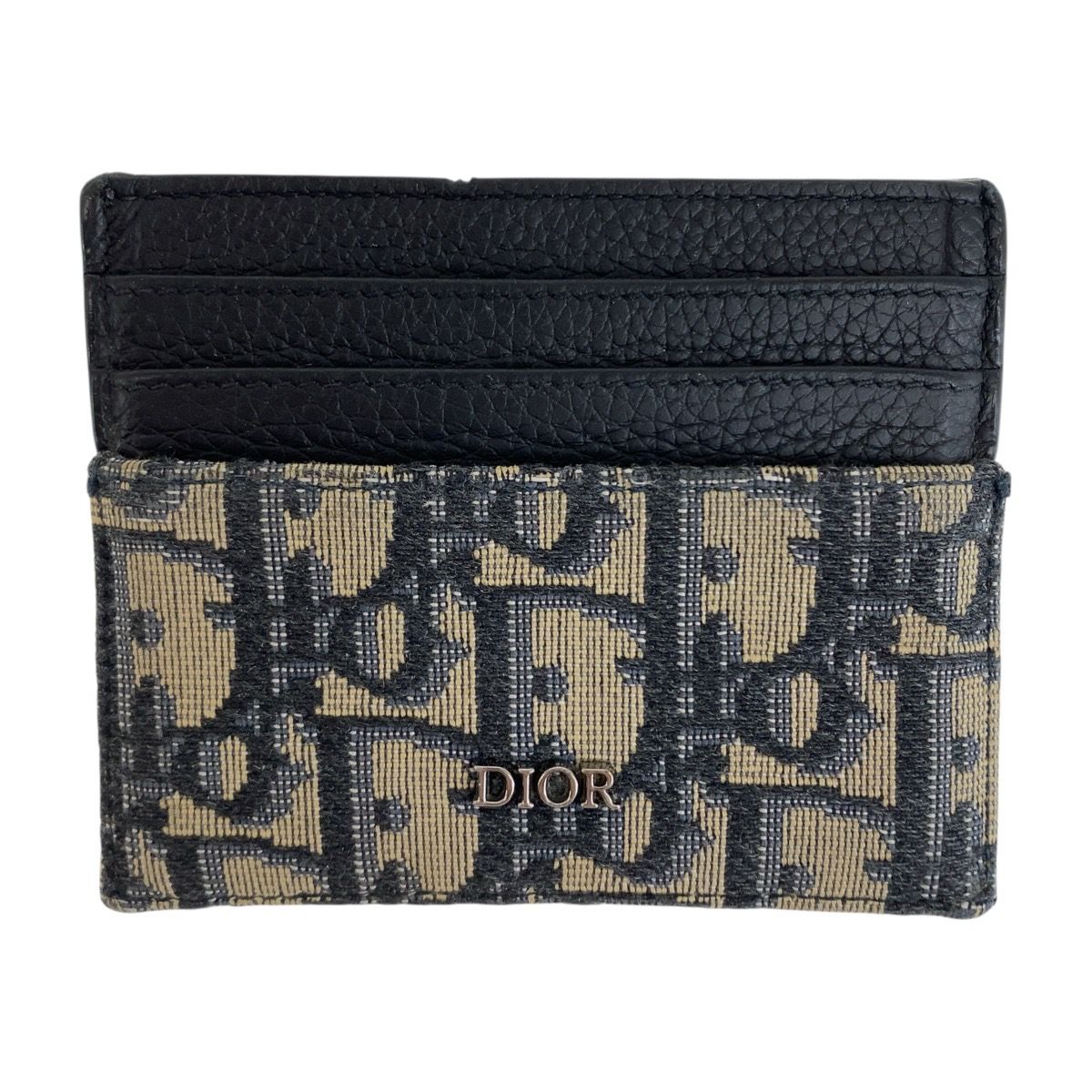 美品 Dior ディオール オブリーク ネイビー シルバー金具 キャンバス レザー/ カードケース 名刺入れ 男女兼用 505164 【中古】
