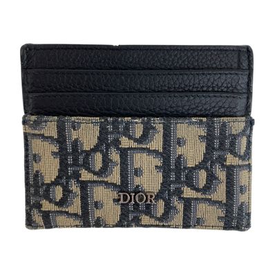 美品 Dior ディオール オブリーク ネイビー シルバー金具 キャンバス レザー/ カードケース 名刺入れ 男女兼用 505164 【中古】