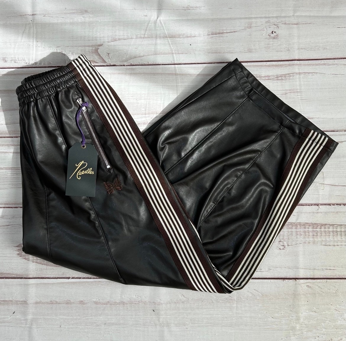 NEEDLES x NUBIAN H.D. Track Pant - Synthetic Leather (Exclusive) "Dark Brown"